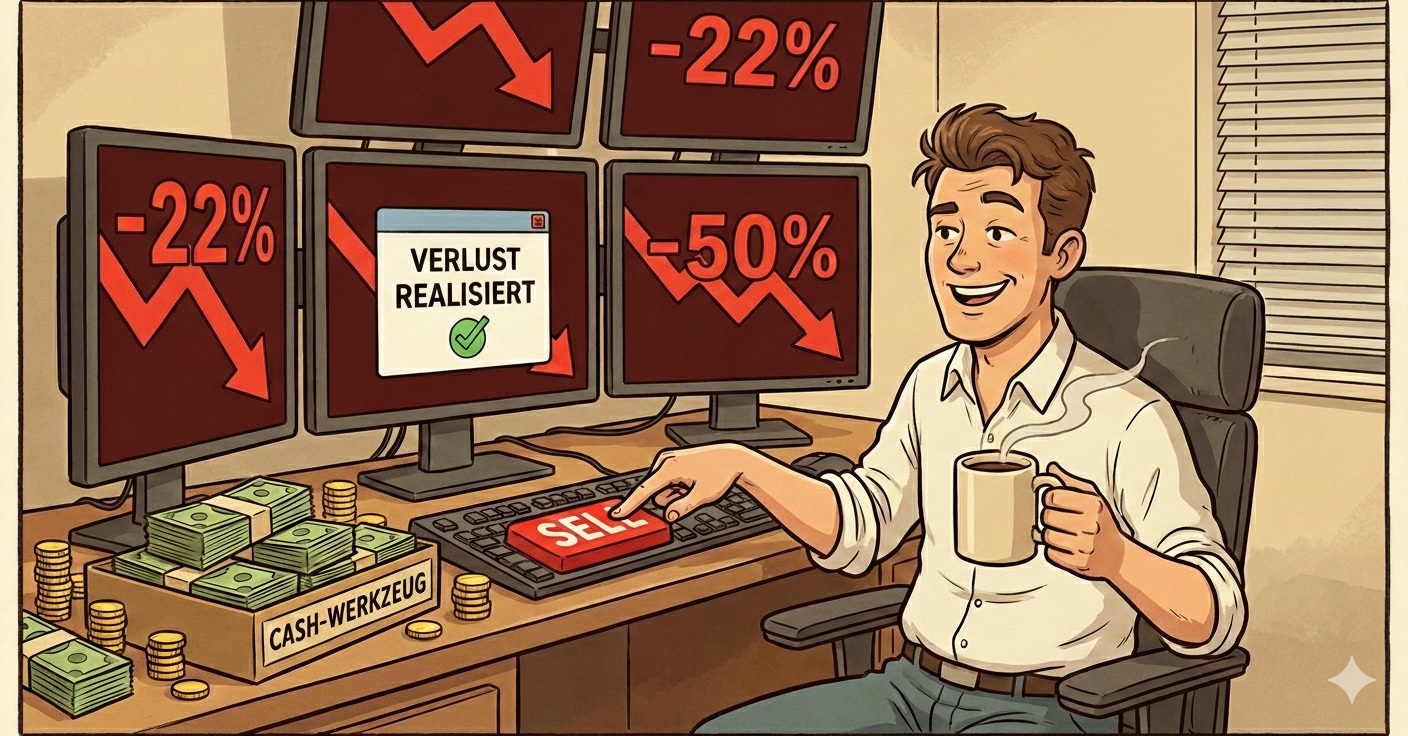 Ein Aktionär der Verluste realisiert, in seinem Arbeitszimmer